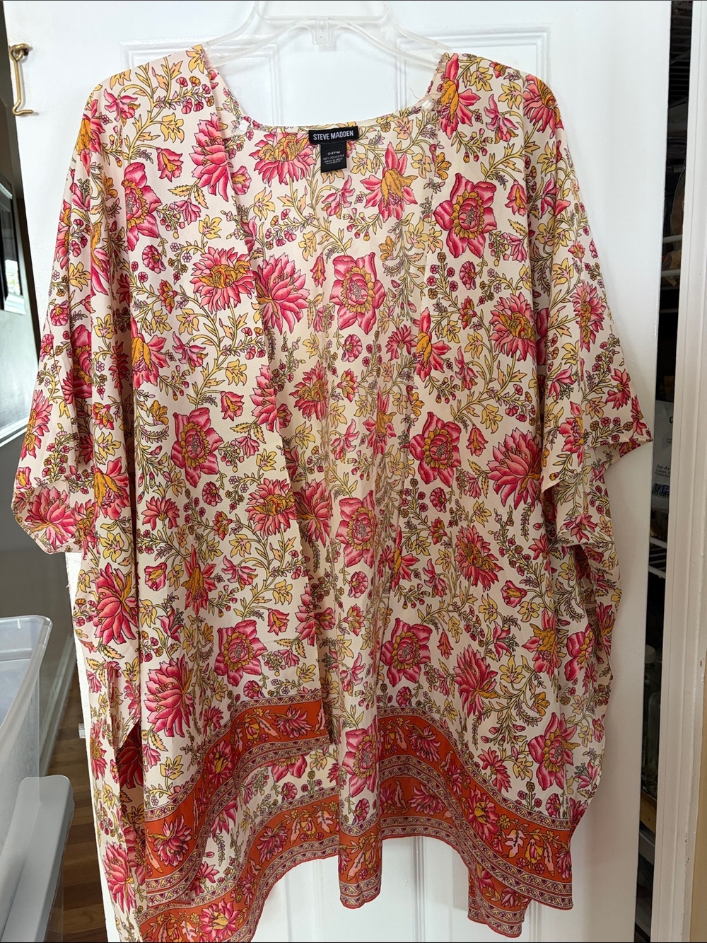 Steve Madden Cream Floral Kimono with Pink & Yellow Accents